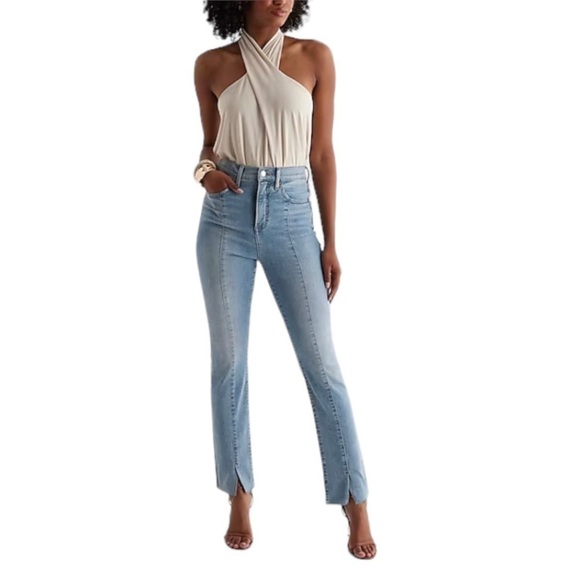 Express Denim - Express Super High Waisted Light Wash Front Seam '90s Slim Jeans